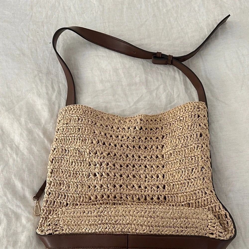 Zara raffia bucket bag - natural/brown straps - Picture 5 of 5